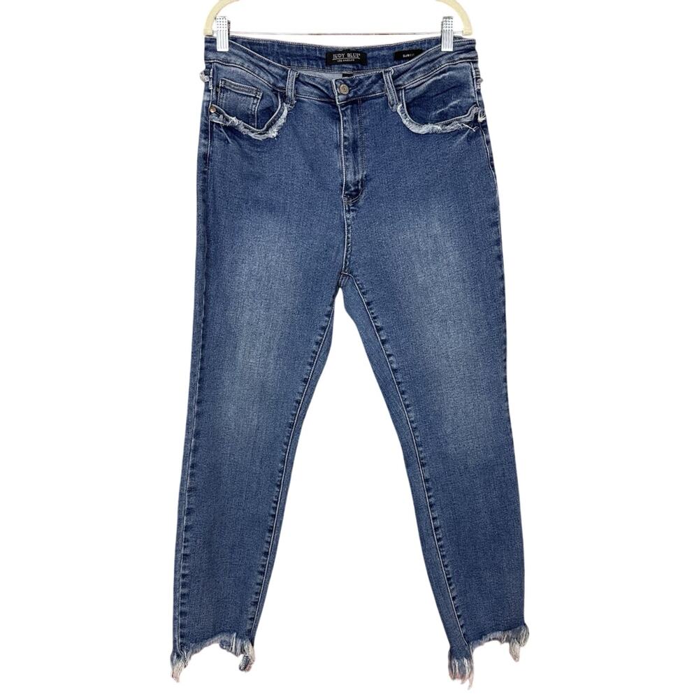 Judy Blue Slim Fit Jeans Skinny Raw Hem Medium Wash Womens Size 15/32